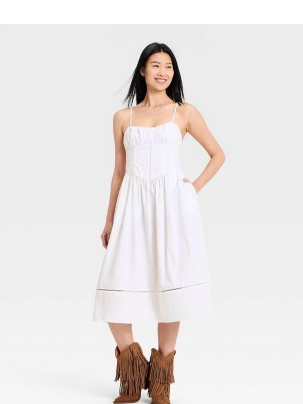 White Spaghetti-Strap Midi Dress